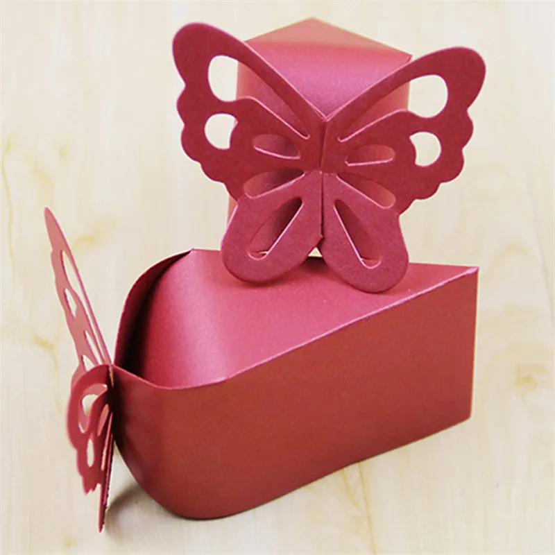 red butterfly 50 шт. подарочные коробки для конфет с бабочкой в стиле шоколадного торта для свадебной вечеринки, Подарочная коробка для вечеринки - Цвет: red butterfly
