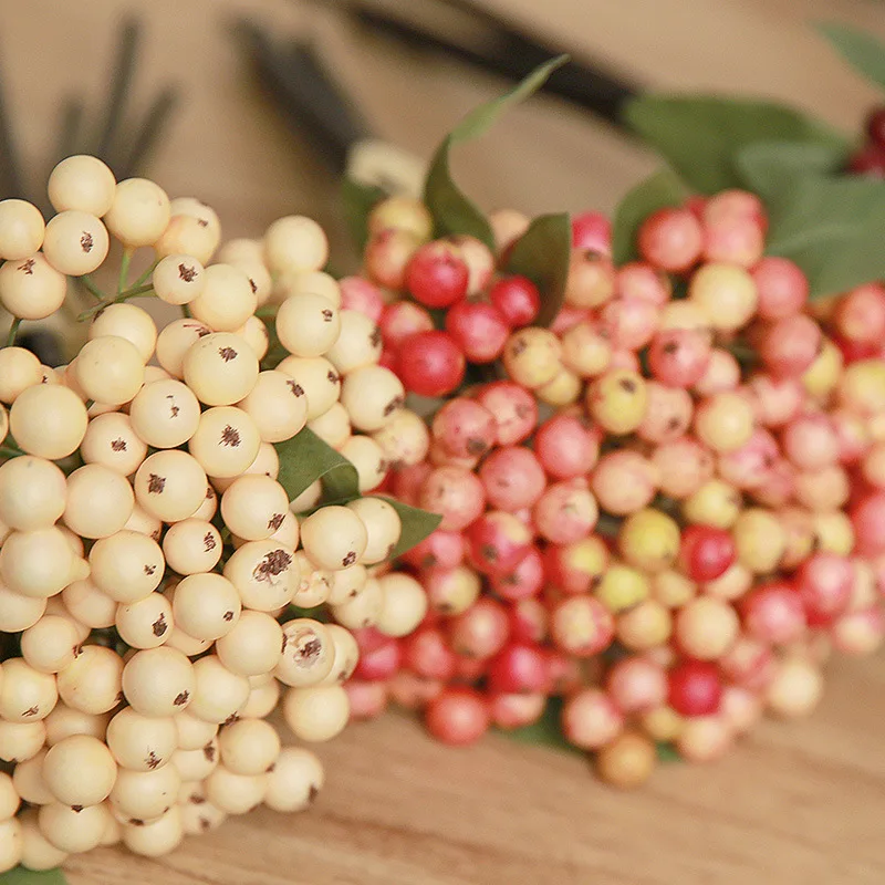 Искусственные ягоды домашний декор зеленые листья искусственные молочно белые