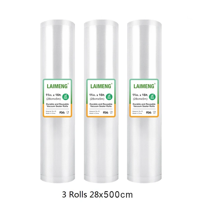 3R 28-500cm LAIMENG 3 рулона вакуумной упаковки, пакеты для вакуумного упаковщика, пленка для вакуумного упаковщика, упаковочная машина, текстурированная вакуумная сумка для хранения продуктов R119 - Цвет: 3R 28-500cm