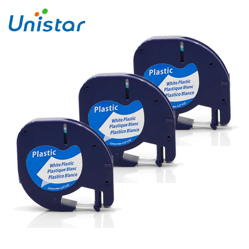 Unistar 3 шт./лот совместимая с DYMO Letratag пластиковая лента 12 мм черный на белый LT 91201 для