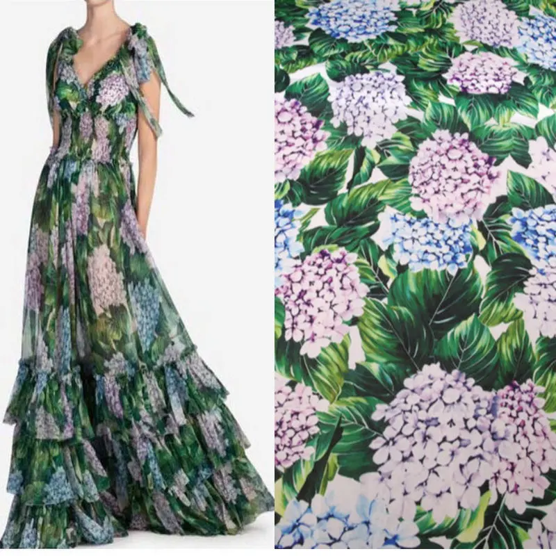 FFLACELL 1 М гортензия Шелковицы Печати Шифон ткань для платья рубашки DIY широкий 140