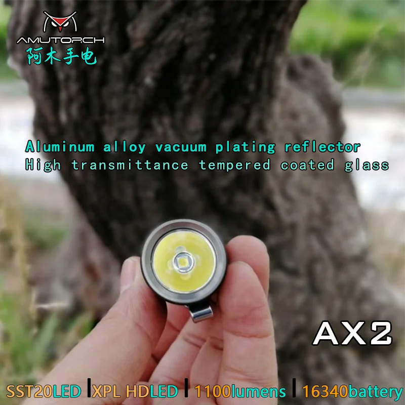 Мини светодиодная вспышка Amutorch AX2 XPL HD/SST20 1100 лм Мощная батарея 16340 или 18350 фонарик