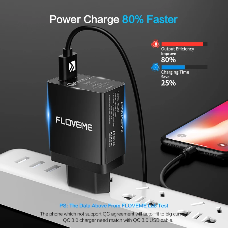 Зарядное устройство FLOVEME сетевое с USB портом и поддержкой быстрой зарядки 18