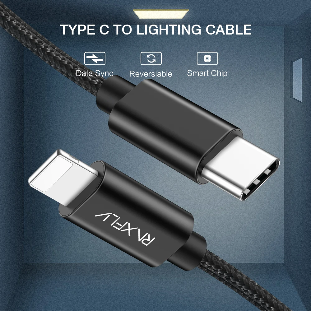 USB raxfly PD кабель освещения для type C зарядки провода iPhone Xr Max XS X 8 7 Plus до pin