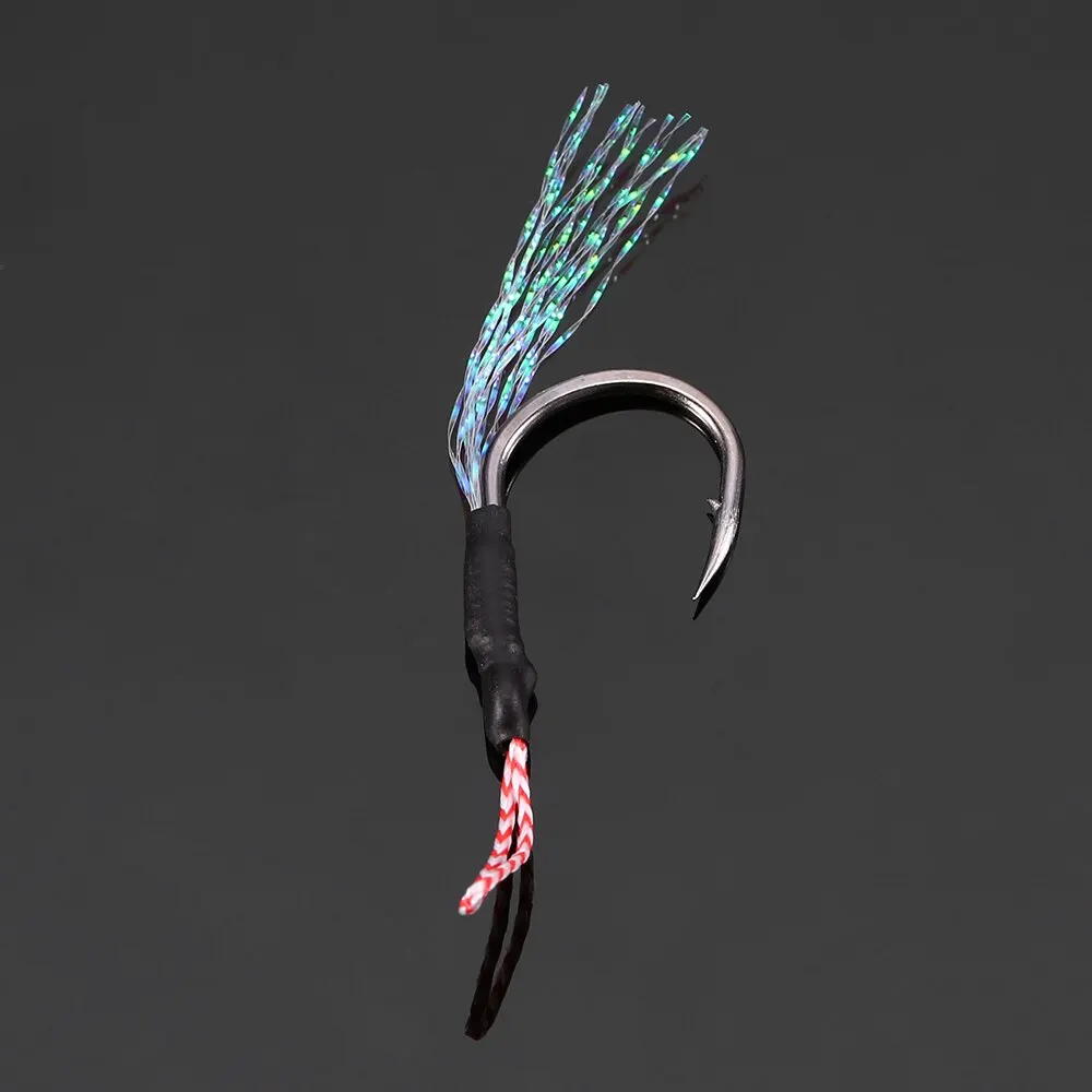 10 шт. джигггинг ложка рыболовные крючки с пером джиг ассистирует рыболовный