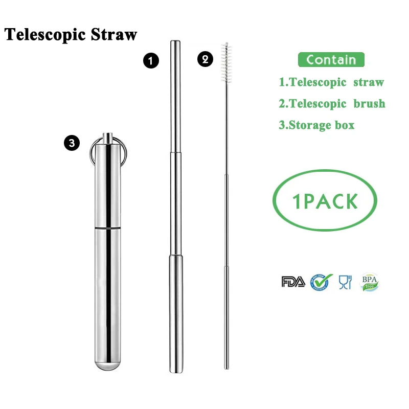 T-straw Телескопическая соломинка для питья Складная соломинка многоразовая металлическая соломинка с отверстием для ключей для путешествий аксессуары для бара - Цвет: T-straw