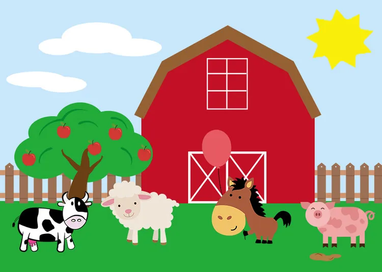 

happy birthday cartoon the farm house animals baby child photo background photography backdrops quality vinyl
