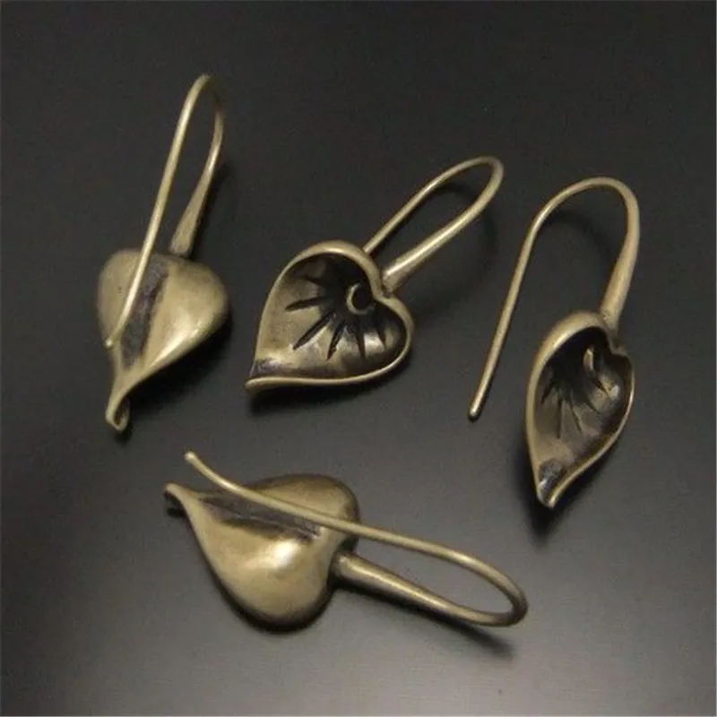 10 шт./лот Серьги молния Винтаж листья Форма стержня Оптовая Античная бронзовая Tone