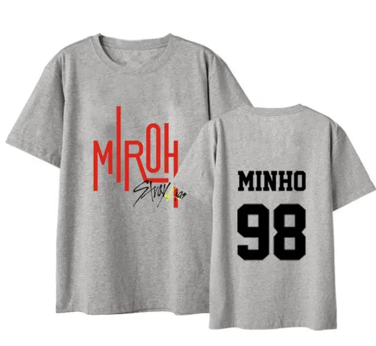 Kpop straykids new album miroh member name printing t shirt unisex fashion summer o neck short sleeve white/grey t-shirt | Женская
