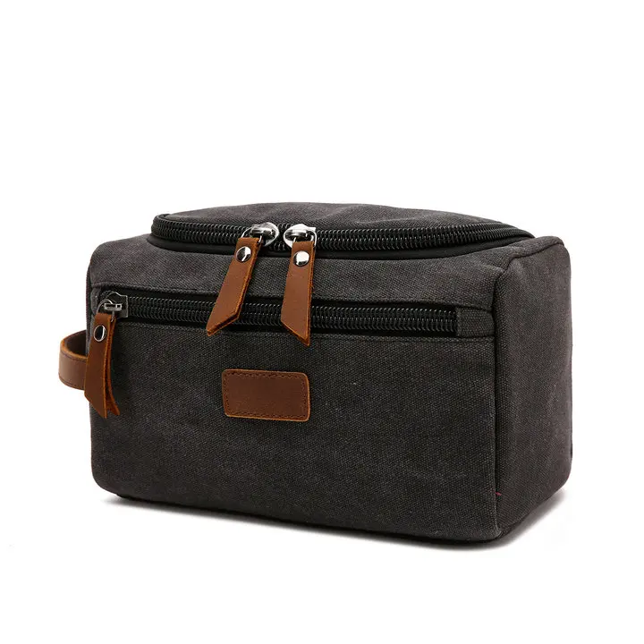 Black New Men Travel Toiletry Bag Wash Shaving Dopp Kit Packing Cubes Bags Dopp Kit for Canvas Leather Women Travel Bag Cosmetic Pouch - Color: Black