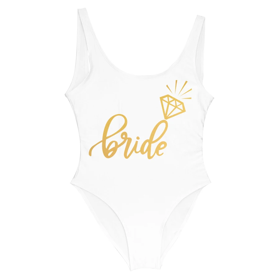 Надпись «Bride Tribe» принт Одна деталь купальника для Для женщин купальный костюм женский подкладка бикини Свадебная вечеринка, открытая спина, Одежда для пляжа, бикини - Цвет: White bride