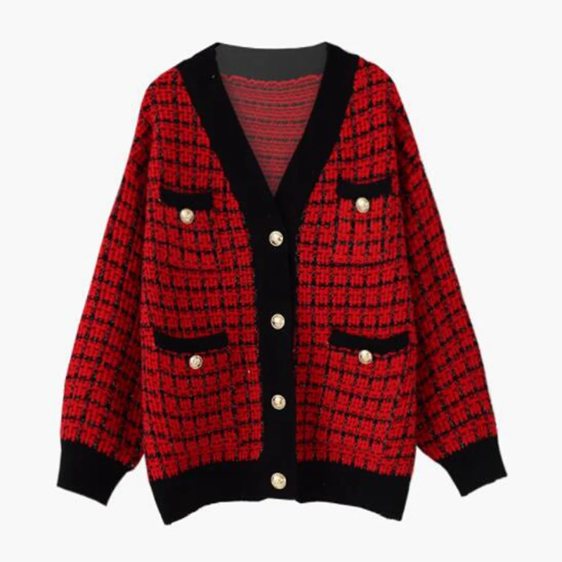 2019 весна новый небольшой аромат v образным вырезом однобортный клетчатый толстый