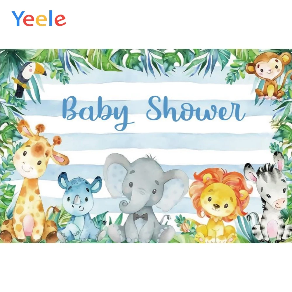 

Yeele Animals Tropical Grass Blue Stripe Baby Shower Photography Backgrounds Customized Photographic Backdrops for Photo Studio