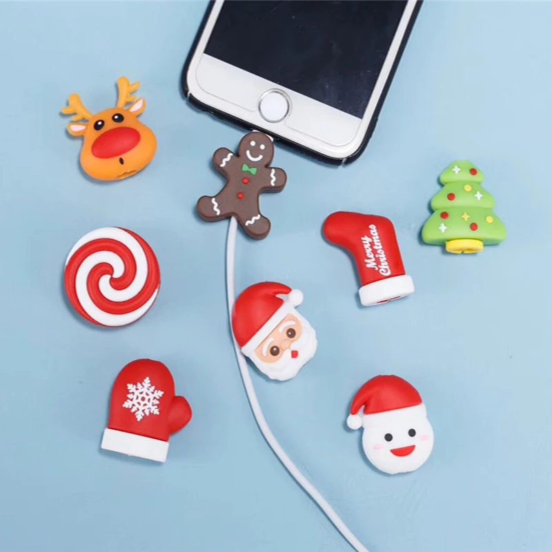 Рождественский милый Санта-Клаус укусы USB протектор для кабеля передачи данных Универсальный намоточный кабель для iPhone XS MAX XR зарядный кабель зажимы для шнурков