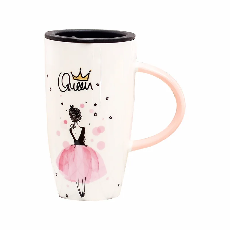 

600ml Unique design beauty pattern Ceramic mug With Lid Drinkware Coffee Tea Cups Large Capacity Mugs Novelty Gifts milk cup