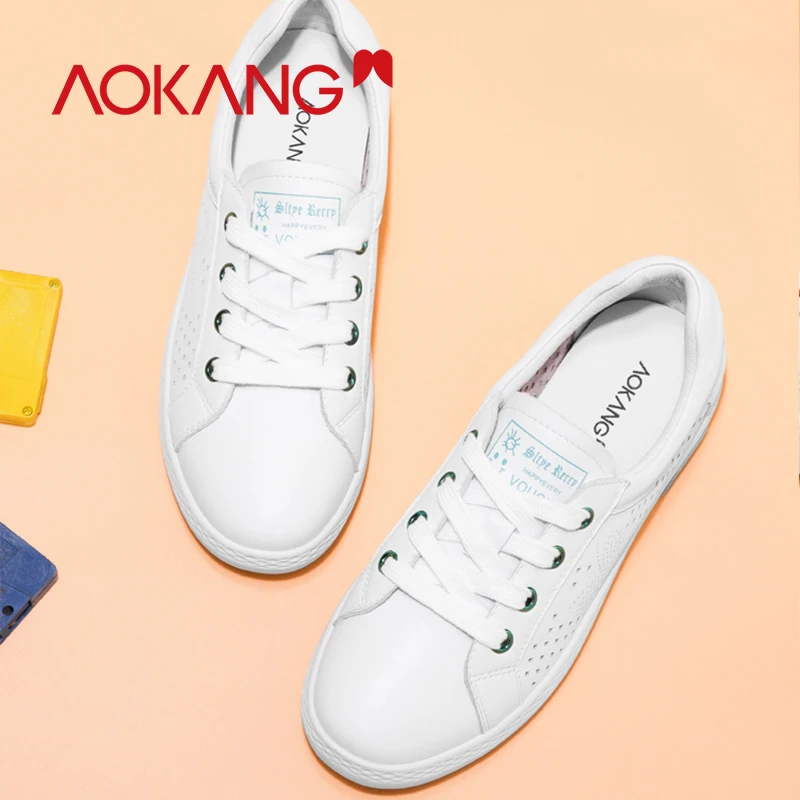 Женская обувь AOKANG белая Повседневная дышащая из натуральной кожи на плоской