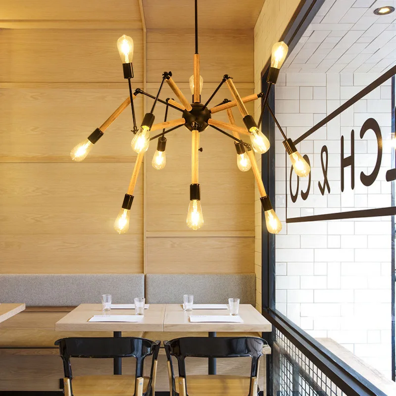 Postmodern Nordic restaurant droplight Industrial iron wood chandelier personality bar living room cafe loft light | Лампы и освещение