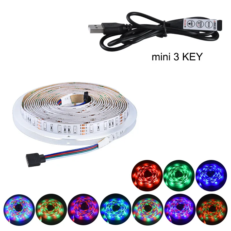 RGB mini 3 key USB Светодиодная лента 2835SMD DC5V Гибкая светодиодный светящаяся лента 1 м 2 м 3 м 4 м 5 м HD ТВ Настольный экран подсветка светильник - Испускаемый цвет: RGB mini 3 key