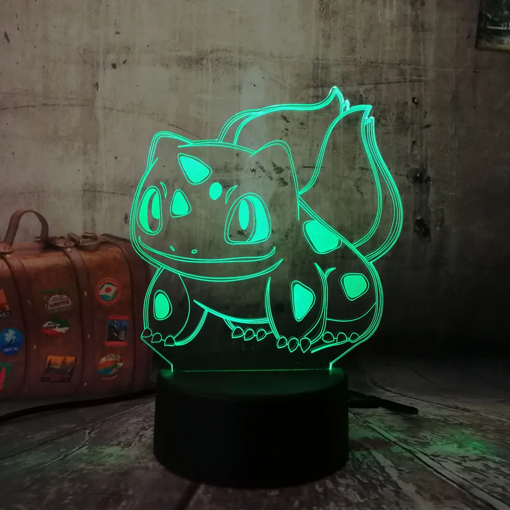 Горячий милый мультяшный Покемон серии Пикачу Бульбазавр 3D LED Иллюзия Ночной
