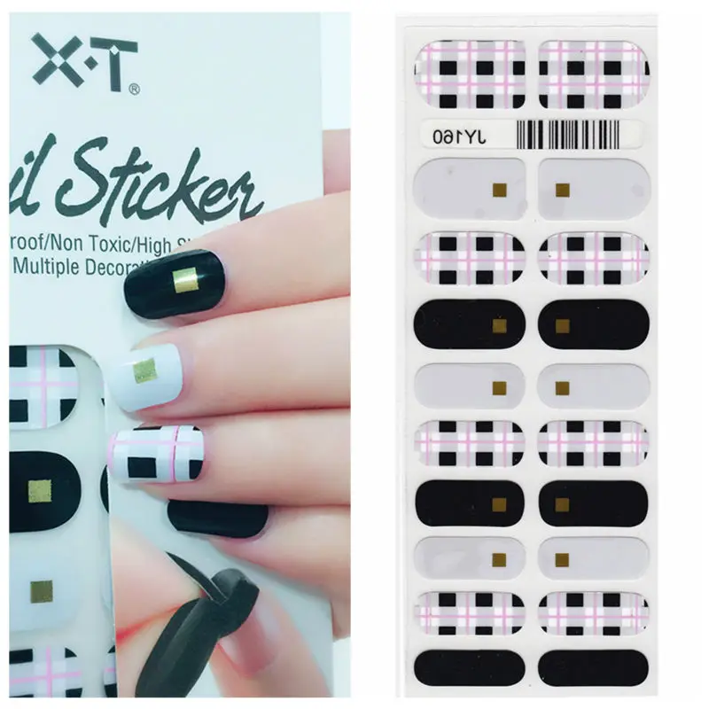 X. t XT Лаки для Ногтей полосы черный и золотой решетки Водонепроницаемый