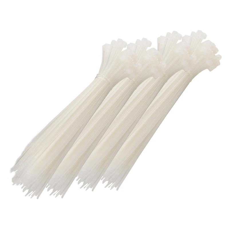 White Горячая Распродажа, 100 шт., застежка-молния, стяжки, кабельные стяжки, проволочные ремни, пластиковый крючок, самофиксирующийся нейлон, основной цвет: белый, размер: 4X200 мм - Цвет: White