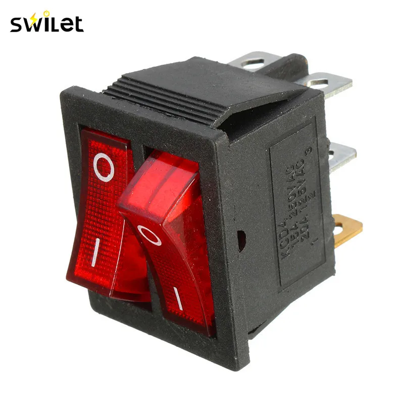 1 шт. AC 15A/250 В 20A/125 двойной красный светильник 6 контактный тумблер SPST вкл./выкл. 2