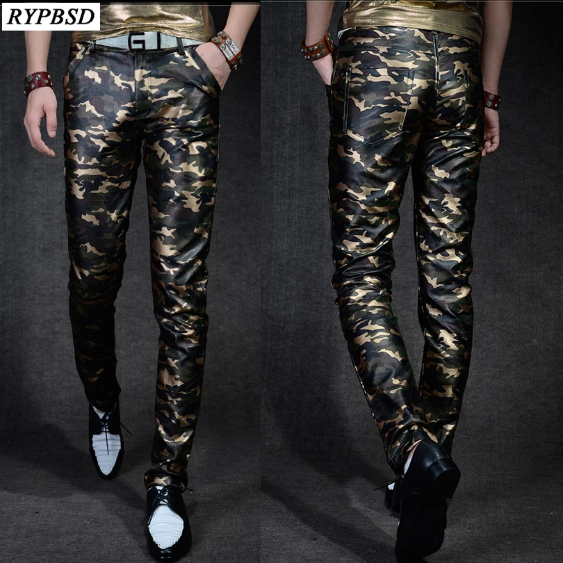 

Men 's Leather Trousers Slim Fit Camouflage Pants Men Autumn New Fashion Casual High Quality PU Faux Leather Pants Military Men