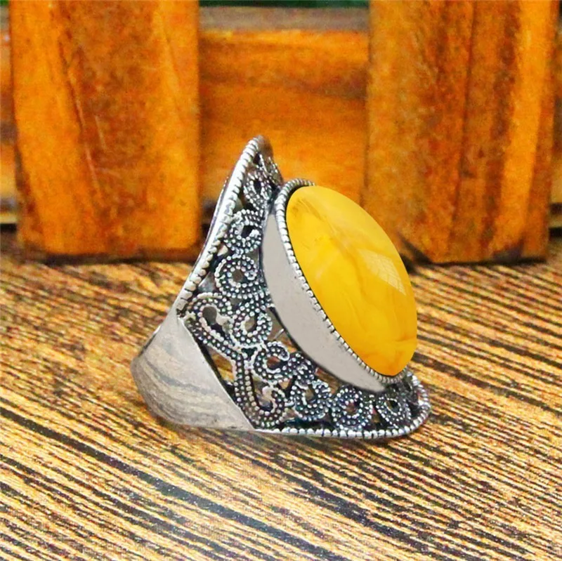 Oval Simulated Beeswax Rings For Women Flower Plant Antique Silver Plated Fashion Jewelry TR682 | Украшения и аксессуары
