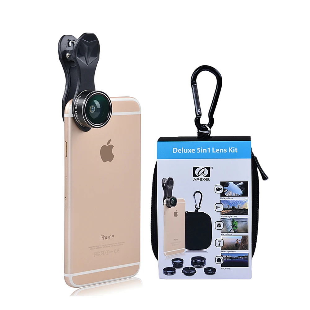 APEXEL 5 в 1 HD Камера объектив Комплект для iPhone 6/6s плюс SE samsung Galaxy s7/S7 край S6/S6 края и