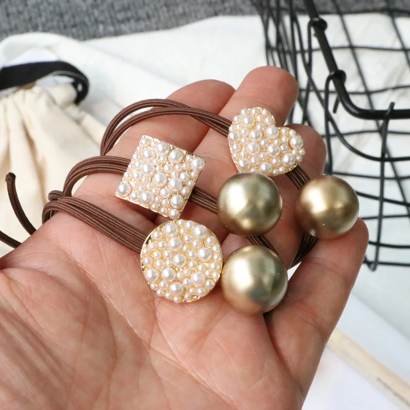 Женские резинки для волос с бантиком и сердечком милые корейские жемчужинами из