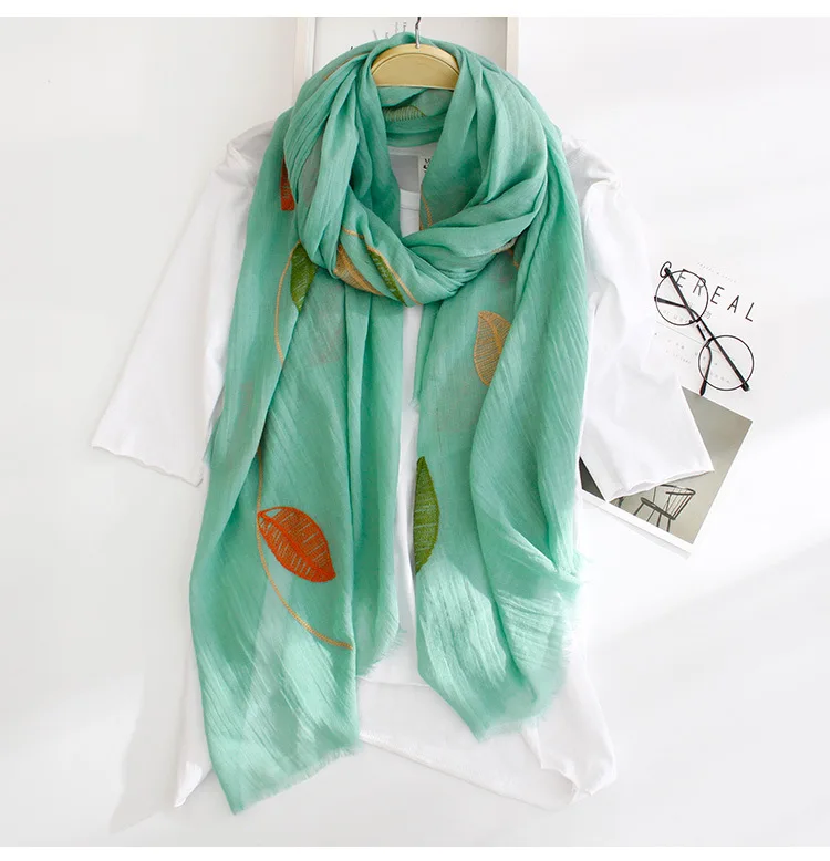2017 Женский шарф с узором в виде листьев бахромой шали из хлопка и вискозы длинный