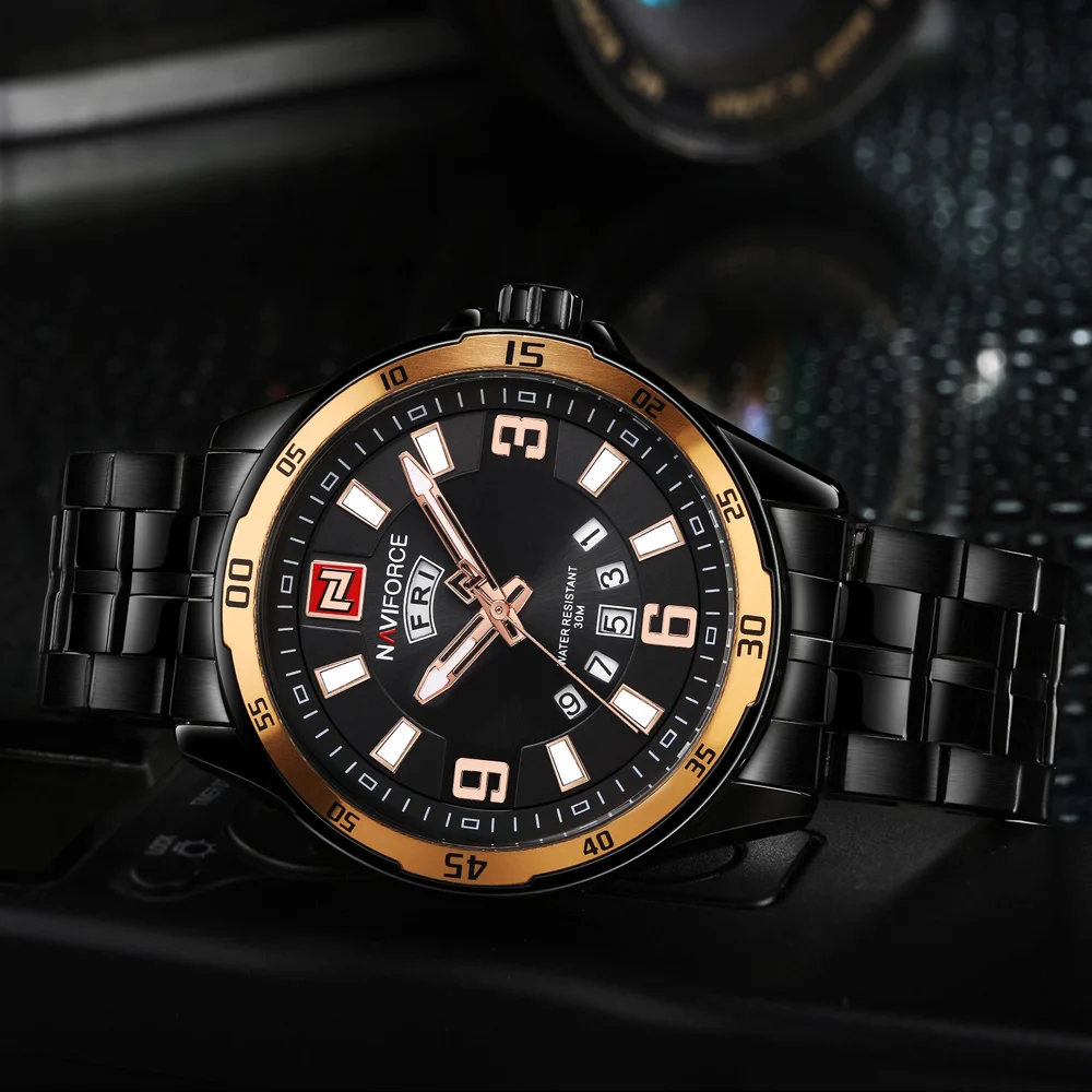 Мужские золотые часы Топ бренд Naviforce 9106 спортивные часы мужские водонепроницаемые полностью Стальные кварцевые армейские военные часы мужские Relogio Masculino