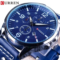 curren 2018 fashion design calendar display blue genuine leather belt mens watches top brand luxury men quartz sport wrist watch