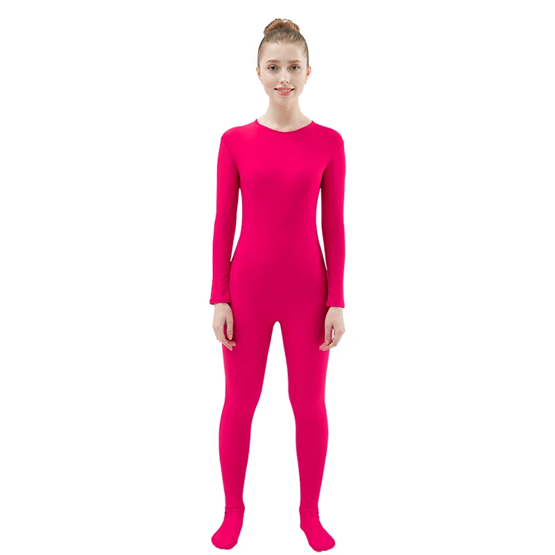 Fuchsia Ensnovo, Женский облегающий гимнастический костюм из лайкры, нейлона, спандекса, с длинным рукавом, Zentai, карнавальный костюм, черная Одежда для танцев, костюм, колготки для всего тела - Цвет: Fuchsia
