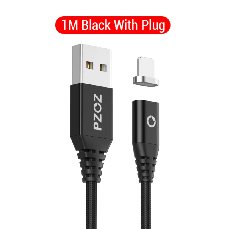 1M Black With Plug PZOZ Магнитный кабель Micro usb Тип C Быстрая Зарядка адаптер телефон Microusb Тип-C магнит Зарядное устройство usb c для iphone 11 pro X Max Xr samsung S10 S9 NOTE 10 9 8 xiaomi mi 9 8 6 A2 lite 6X redmi note 7 8 plus - Цвет: 1M Black With Plug