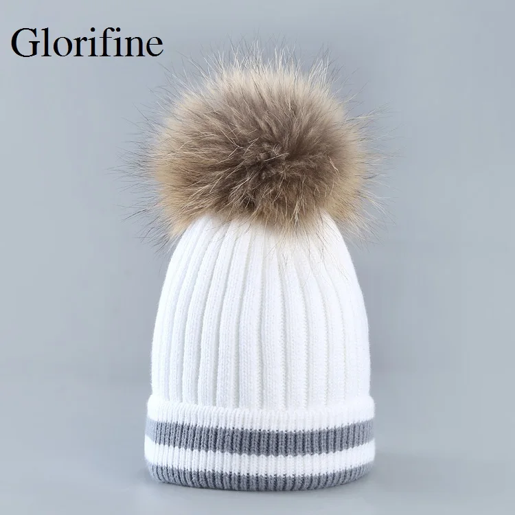 Женская шапка с помпонами Glorifine вязаная из меха норки на осень и зиму|Женские Skullies