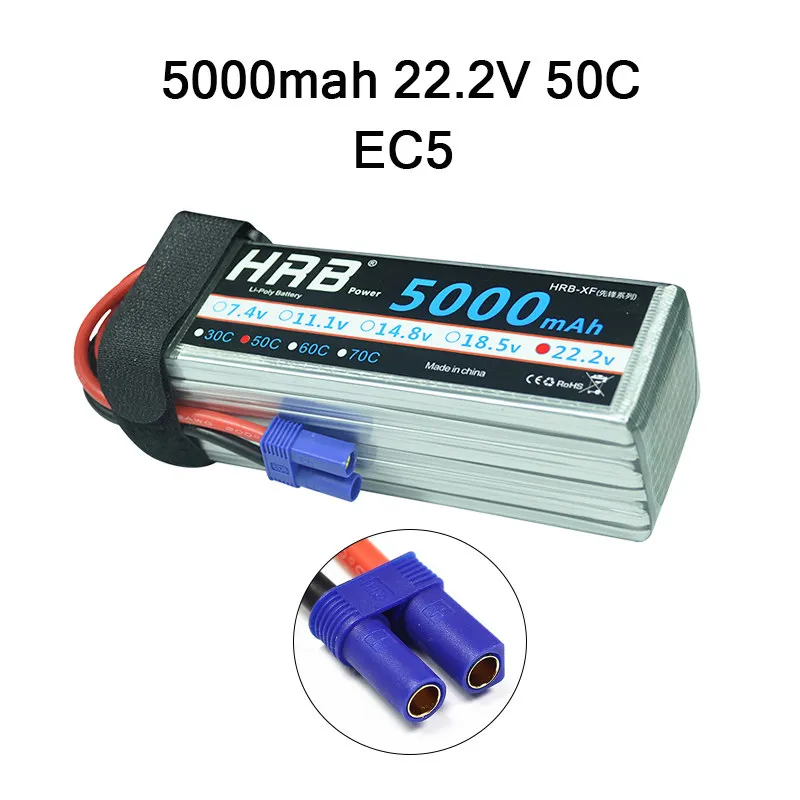 6S 5000mah 50C EC5 HRB Lipo 3S 4S 11,1 V 14,8 V 5000mah 2S 6S 7,4 V 22,2 V батарея 2200mah 2600mah 3300mah 6000mah T для TRAXXAS 1:10 RC автомобиля FPV лодки - Цвет: 6S 5000mah 50C EC5