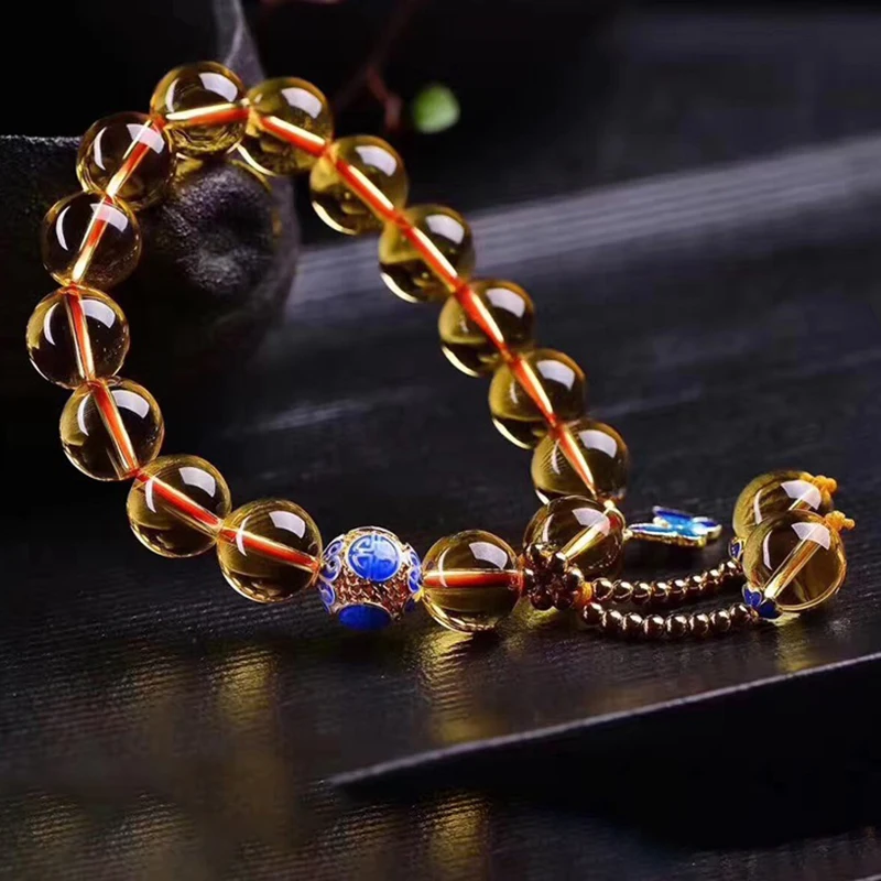 Yellow Crystal Bracelet 12mm Round Beads Baked Blue Accessorie Wealth Lucky for Women Japanese and Korean Style Jewelry | Украшения и