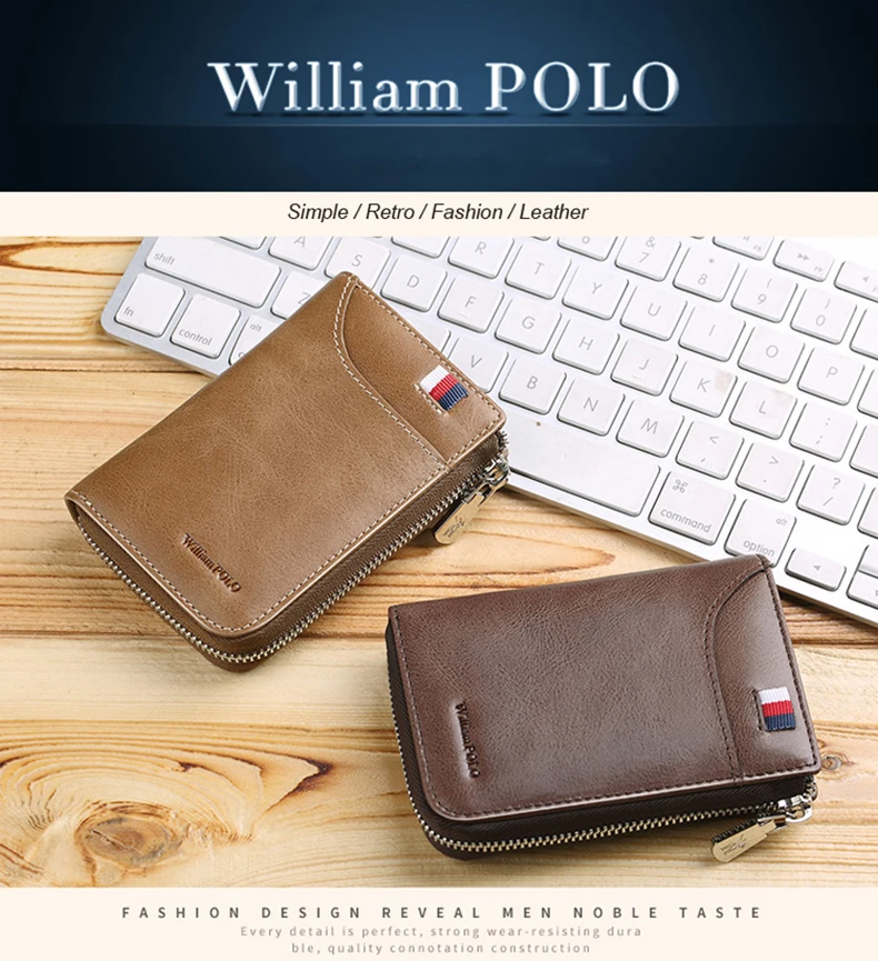 WILLIAMPOLO кредитный держатель для карт, мужской кошелек из натуральной кожи, простой кошелек с карманом для монет, ретро держатель для карт на молнии