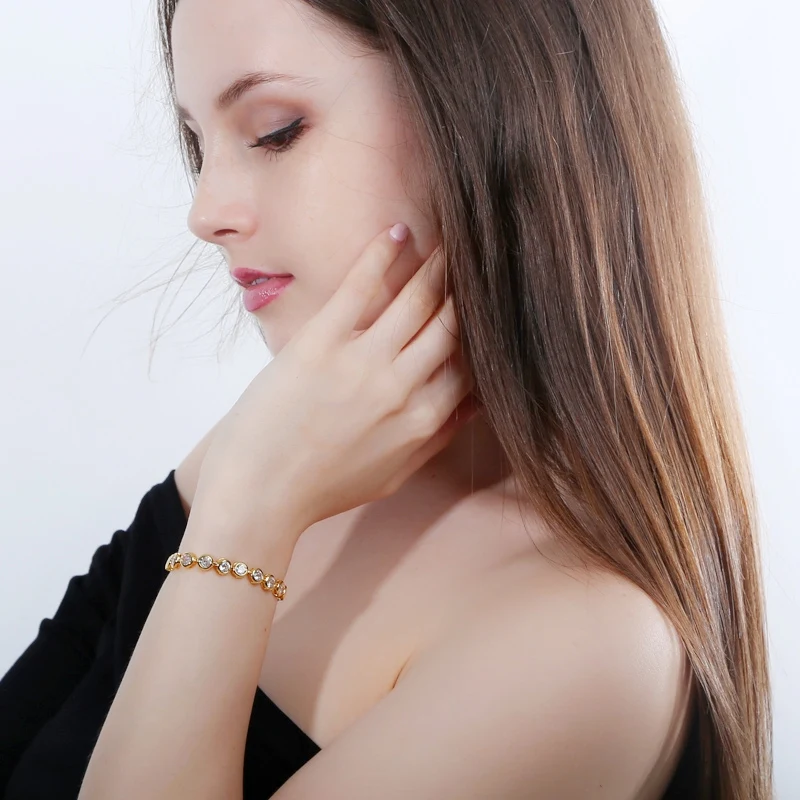 Женские теннисные браслеты ThreeGraces великолепные круглые золотого цвета с