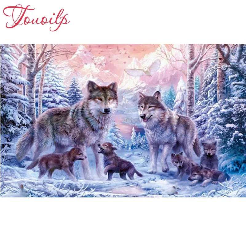 

Набор для алмазной вышивки «сделай сам», алмазная 5D Вышивка, круглые кристаллы, набор для декоративного творчества, с волками в заснеженной ...