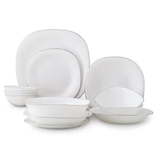 Golden Edge Square White Opal Glass Porcelain Deep Plates Dishes Tableware Steak Salad Bowl Breakfast Dish Plate