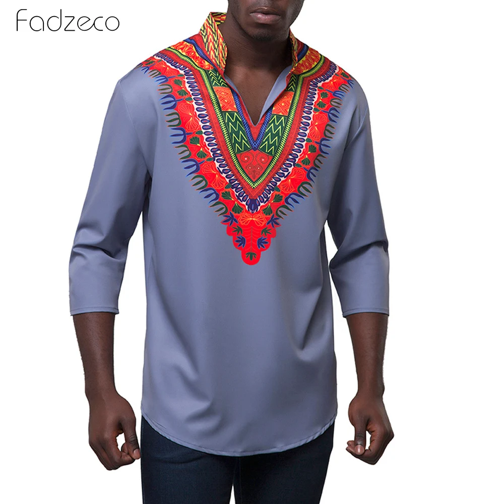 Fadzeco африканская рубашка для мужчин большой размер стоячий воротник с длинным