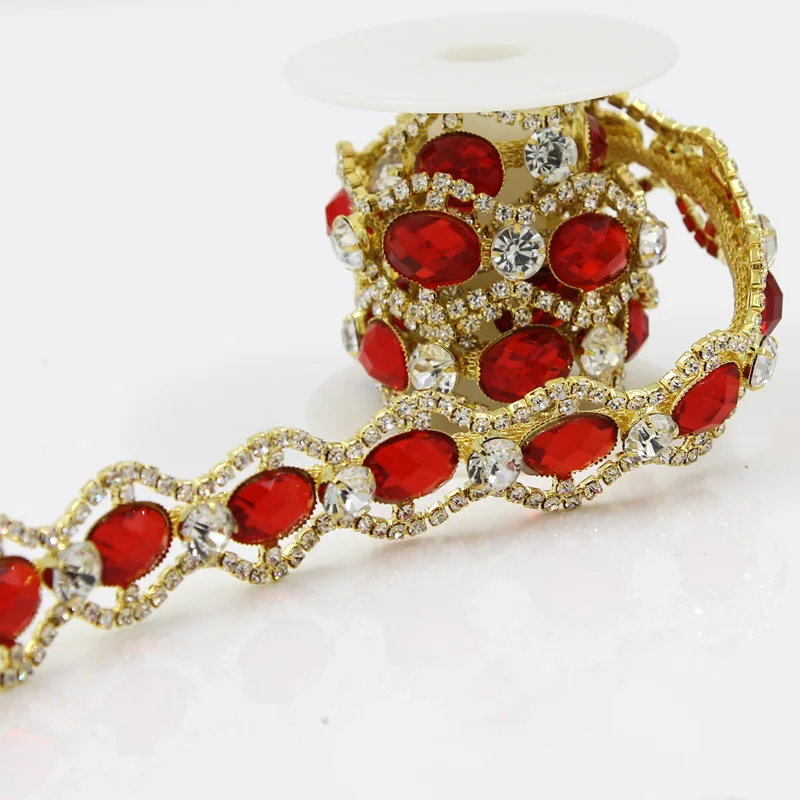 1 ярд Золотой горный хрусталь цепь с красным камнем сумки одежды обувь аксессуары