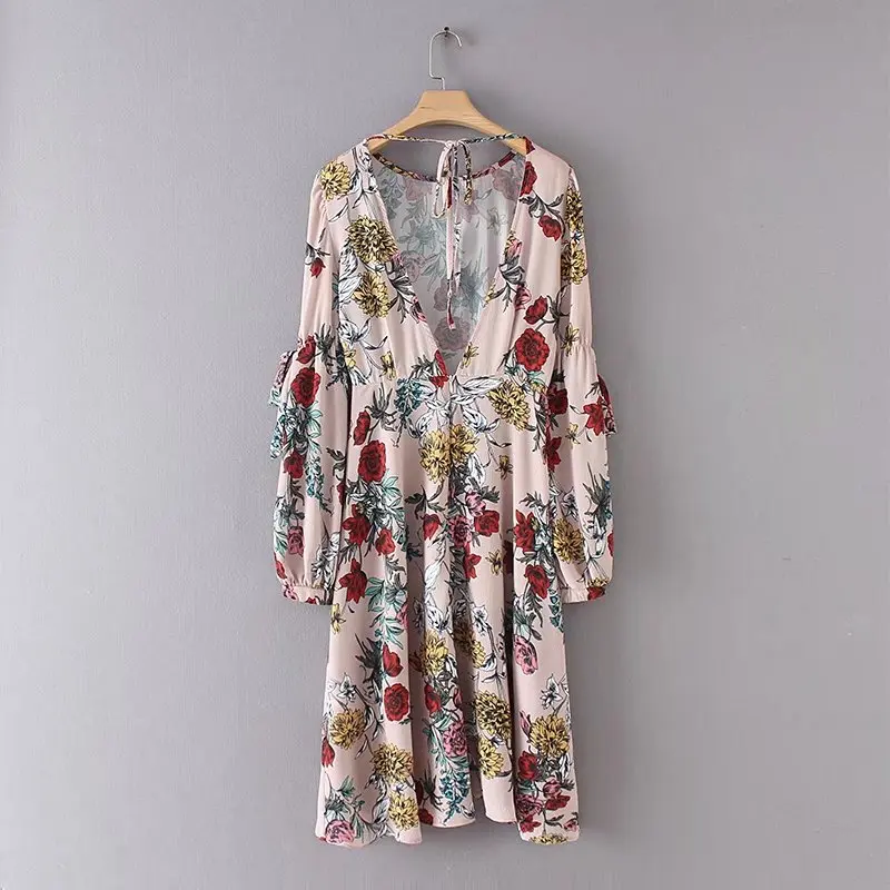 2018 women vintage countryside print sexy backless irregular hem kimono dress party casual slim bowknot streetwear dresses DS352 | Женская