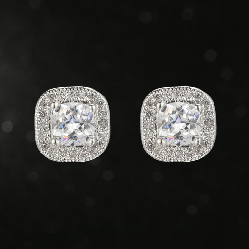 Женские серьги гвоздики серебристого цвета с квадратным фианитом|earrings barbell|earring