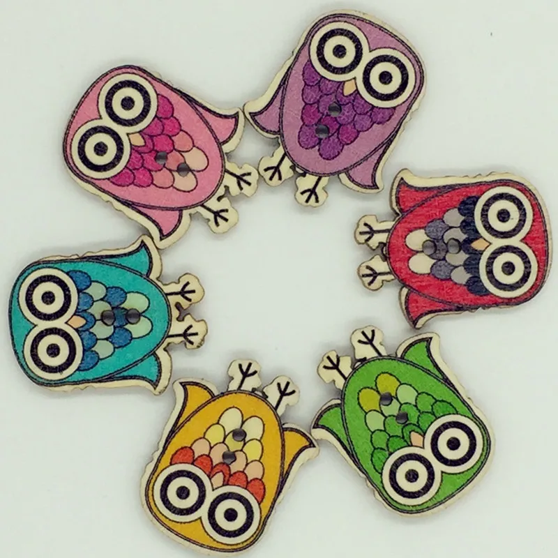 Новые 30 шт Случайные цвета сова деревянные Кнопки 2 отверстия DIY Скрапбукинг