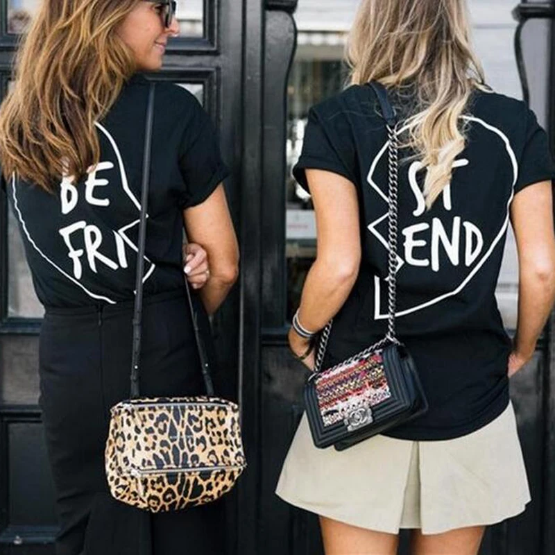 Футболка CWLSP женская с надписью Best Friends Повседневный хлопковый топ сердечком