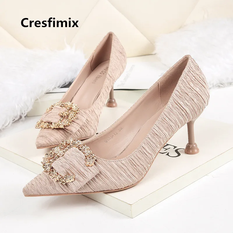 Cresfimix Mujer Tacones Altos Женские Модные Бежевые Свадебные Вечерние туфли на высоких