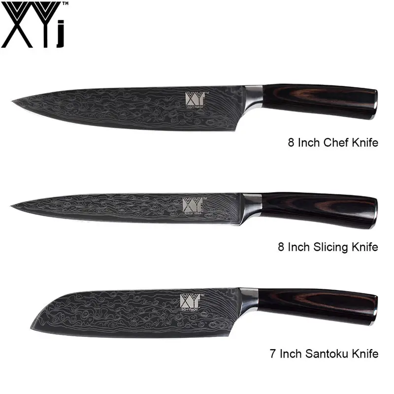 C.(3 Pcs Set) XYj набор кухонных ножей 7cr17, набор ножей из нержавеющей стали, Новое поступление, Дамасские жилы, кухонные ножи, аксессуары, инструменты - Цвет: C.(3 Pcs Set)